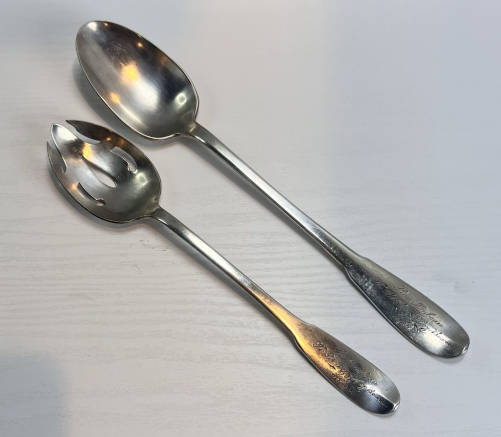 Gorham General de Rochambeau Silverplate Dressing/Salad Serving Fork & Spoon Set